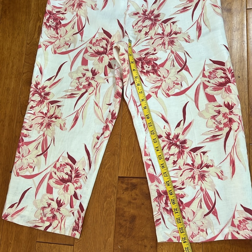 Amanda Smith 100% Linen Floral Wide Leg Pants Size L Boho Resort Travel Coastal - Picture 7 of 12